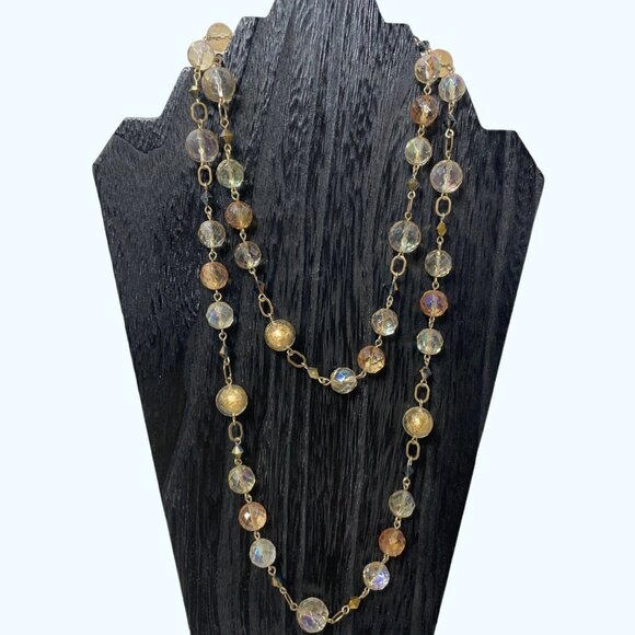 Unbranded Jewelry - Vintage Gold Tone Aurora Borealis Crystal Bead Necklace With Lobster Clasp